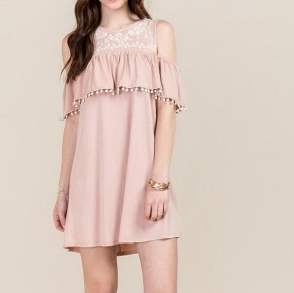 Francesca’s 🌹Cold Shoulder Pom Pom Dress - Picture 2 of 5